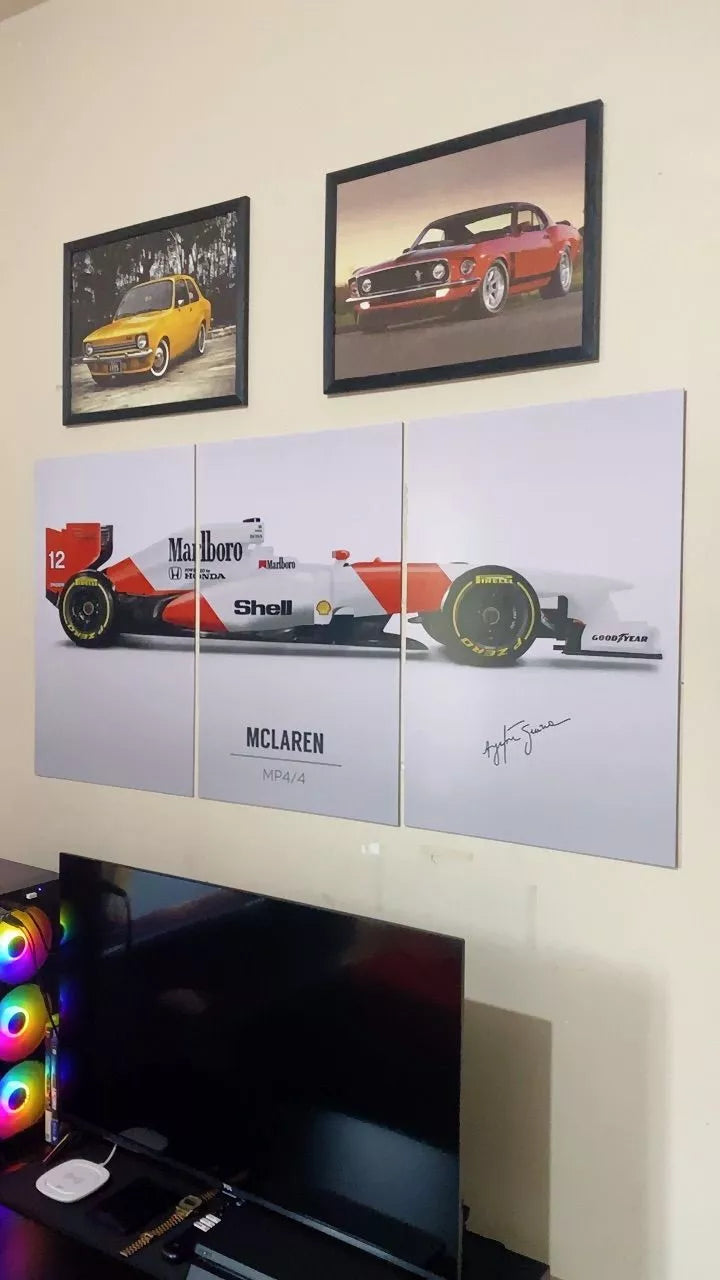 Quadro Decorativo 3 Peças McLaren Ayrton Senna – Decoração para Sala ou Quarto
