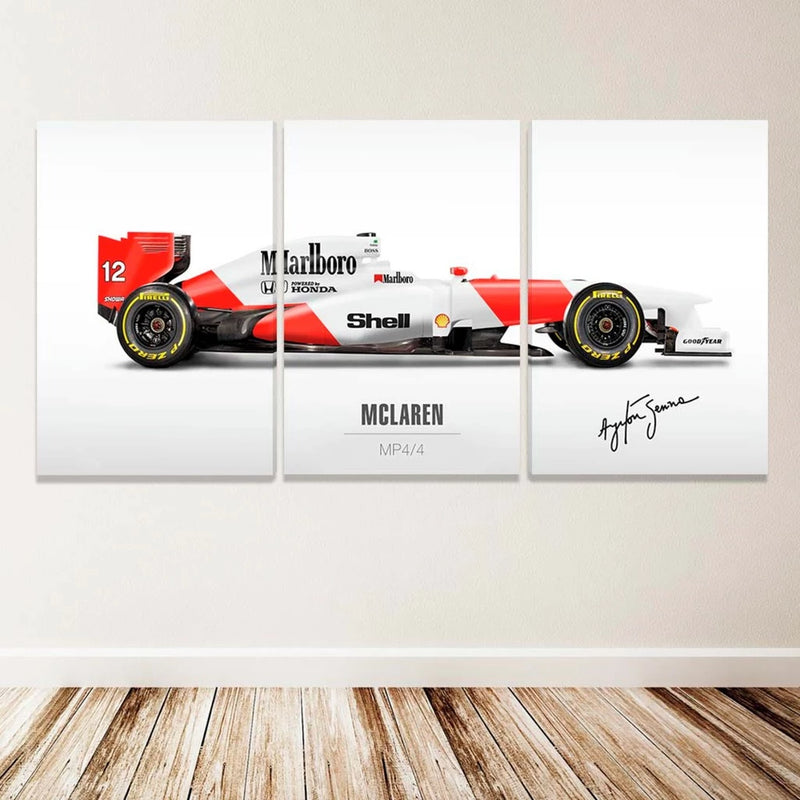 Quadro Decorativo 3 Peças McLaren Ayrton Senna – Decoração para Sala ou Quarto